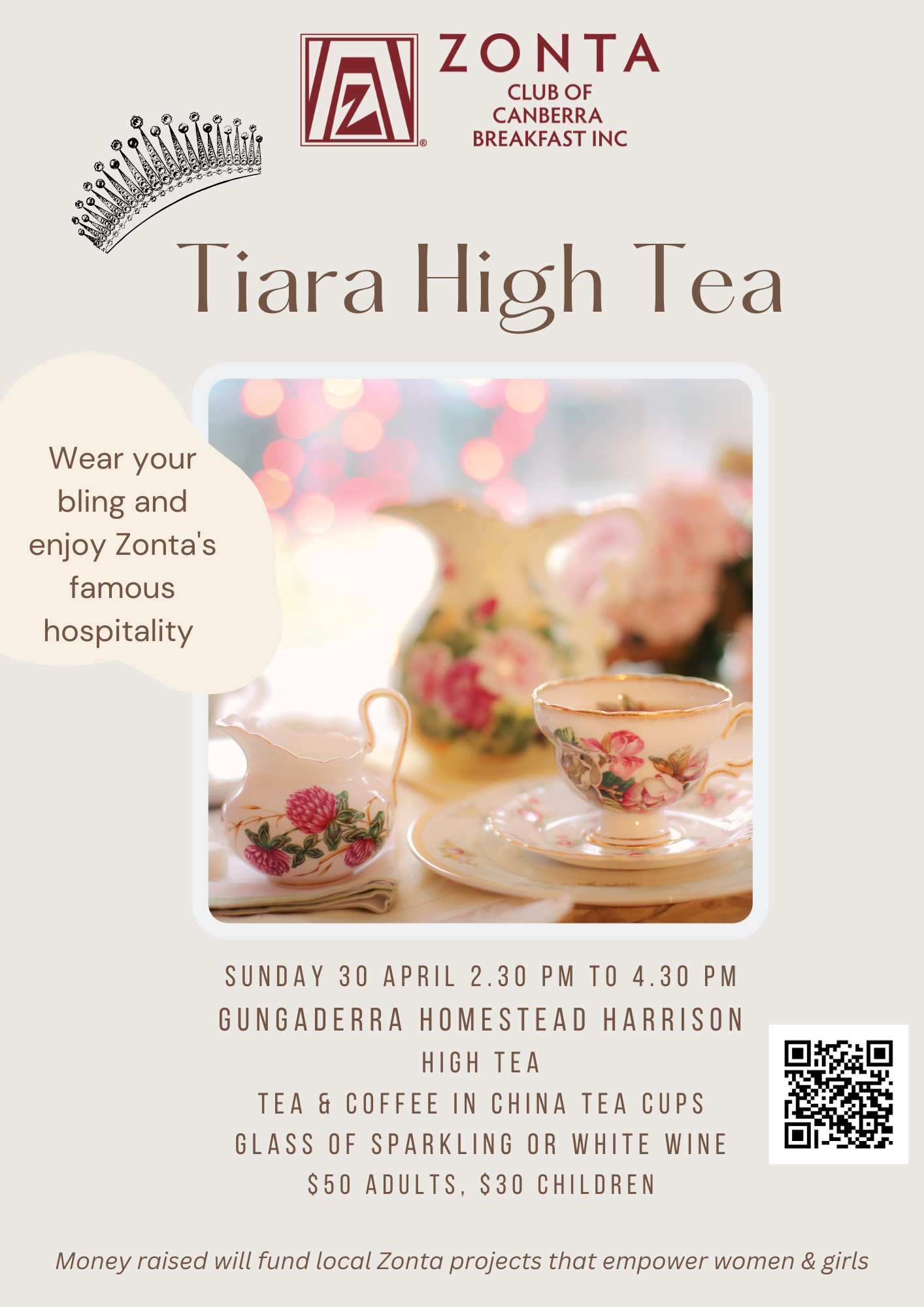 Flyer for the Tiara High Tea event
